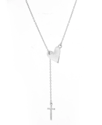 Adornia White Rhodium Plated Heart & Cross Lariat Necklace In Silver