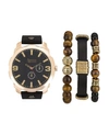 AMERICAN EXCHANGE MEN'S BLACK/GOLD ANALOG QUARTZ WATCH AND HOLIDAY STACKABLE GIFT SET