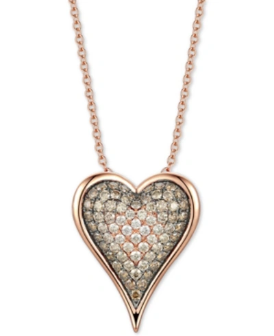 Le Vian Chocolate Diamond Ombre Heart 18" Pendant Necklace (1-1/2 Ct. T.w.) In 14k Rose Gold In Rosegold