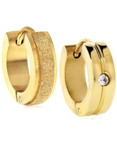 Sutton By Rhona Sutton Sutton Gold-tone Stainless Steel Matte Glitter And Stone Huggie Earrings