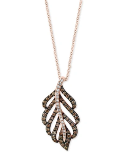 Effy Collection Effy Diamond Feather 18" Pendant Necklace In 14k Rose Gold In Rose Gld