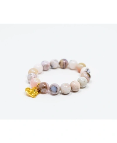 Katie's Cottage Barn Pink Opal Gemstone With Hammered Gold Charm Bracelet In Blush