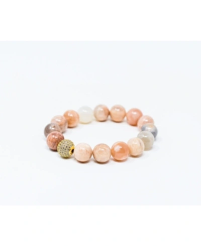 Katie's Cottage Barn Sunstone Gemstone With Gold Pave Focal Bead Bracelet In Tan