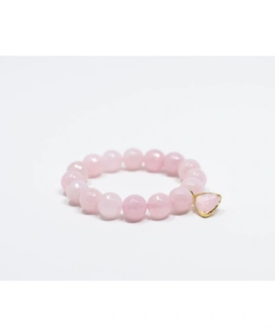 Katie's Cottage Barn Faceted Rose Quartz Gemstone With Blush Pink Crystal Pendant Bracelet