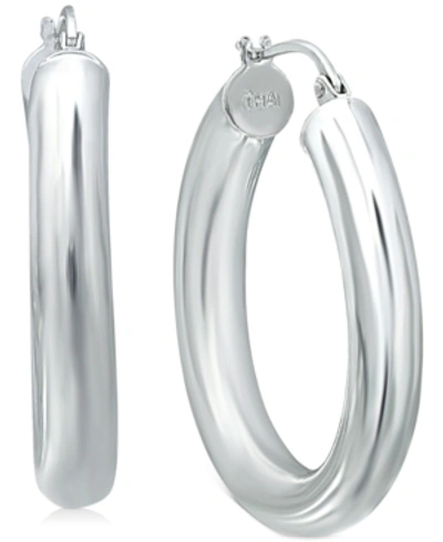 Giani Bernini Medium Tube Hoop Earrings In Sterling Silver, 1.1", Created For Macy's In Sterlng Silver