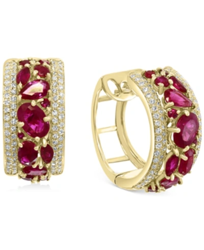 Effy Collection Effy Certified Ruby (3-1/2 Ct. T.w.) & Diamond (5/8 Ct. T.w.) Small Huggie Hoop Earrings In 14k Gold