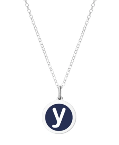 Auburn Jewelry Mini Initial Pendant Necklace In Sterling Silver And Navy Enamel, 16" + 2" Extender In Navy-y