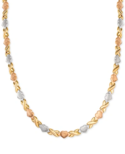 Giani Bernini Hearts & Kisses 17" Statement Necklace In 18k Tricolor Gold-plated Sterling Silver, Created For Macy In Tri-color