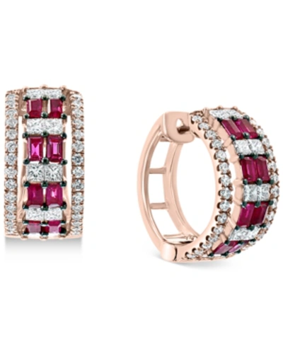 Effy Collection Effy Ruby (3/4 Ct. T.w.) & Diamond (1-1/8 Ct.t.w.) Small Hoop Earrings In 14k Rose Gold