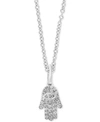 Effy Collection Effy Diamond Pave Hamsa Hand 18" Pendant Necklace (1/10 Ct. T.w.) In Sterling Silver Or 14k Gold-pla In Sterling Silver