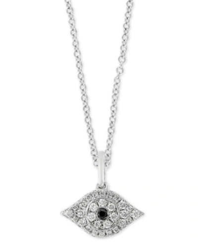 Effy Collection Effy Black Diamond Accent & Diamond (1/6 Ct. T.w.) Evil Eye 18" Pendant Necklace In Sterling Silver