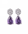 A & M SILVER-TONE TEAR DROP AMETHYST ACCENT EARRINGS