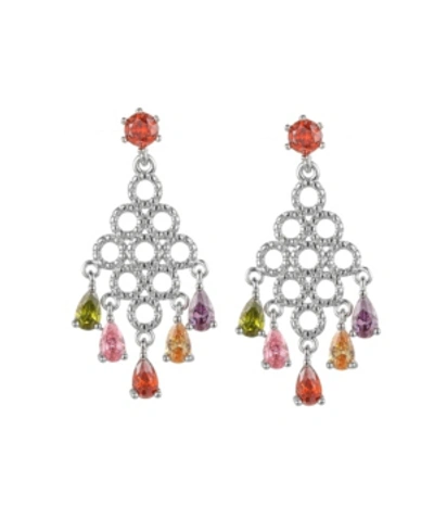 A & M Silver-tone Multicolor Chandelier Earrings