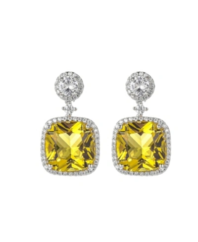 A & M Silver-tone Light Yellow Square Earrings