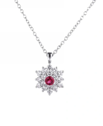 A & M Silver-tone Ruby Accent Flower Pendant Necklace