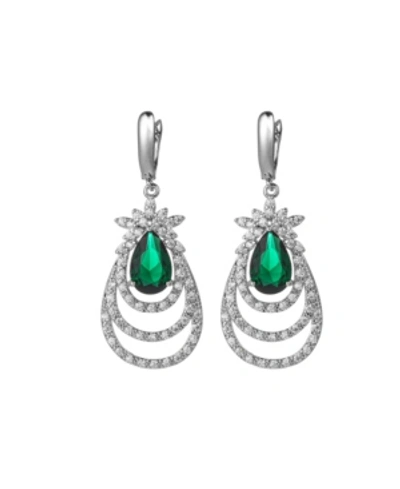 A & M Silver-tone Emerald Accent Layered Earrings