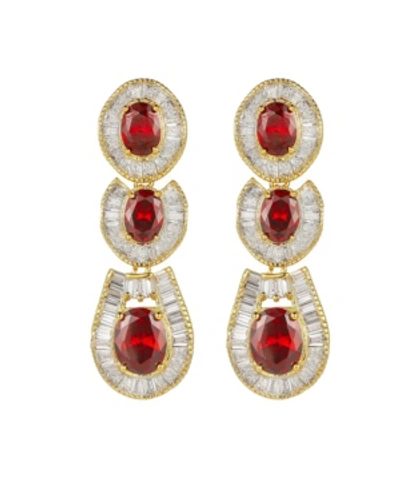 A & M Gold-tone Ruby Accent Tribal Drop Earrings