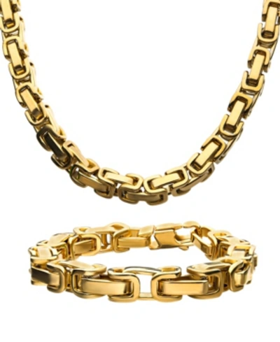 Inox Byzantine Chain 8" Bracelet And 22" Necklace Set In Gold-tone