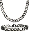 Inox Figaro Link 8" Bracelet And 22" Necklace Set In Silver-tone