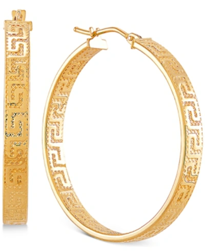 Italian Gold Medium Greek Key Hoop Earrings In 14k Gold In Yellow Gold