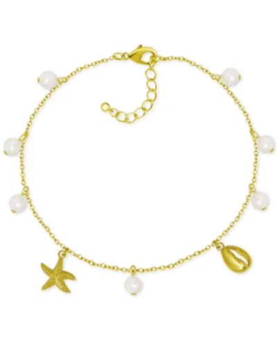 Kona Bay Shell & Imitation Pearl Charm Ankle Bracelet In Gold-plate