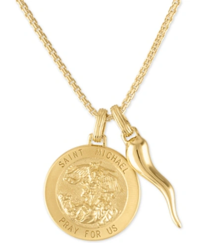 Esquire Men's Jewelry St. Michael Medallion & Horn 24" Pendant Necklace In 14k Gold-plated Sterling Silver, Created For Ma In Gold Over Silver