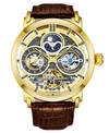 Stuhrling Men's Brown Leather Strap Watch 54mm In Brown