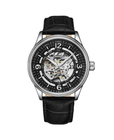 Stuhrling Men's Black Leather Strap Watch 42mm