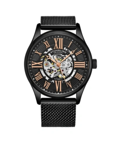 Stuhrling Men's Black Stainless Steel Bracelet Watch 42mm