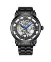 STUHRLING MEN'S AUTOMATIC BLACK STEEL LINK BRACELET WATCH 44MM