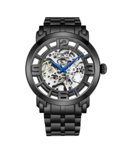 Stuhrling Men's Automatic Black Steel Link Bracelet Watch 44mm