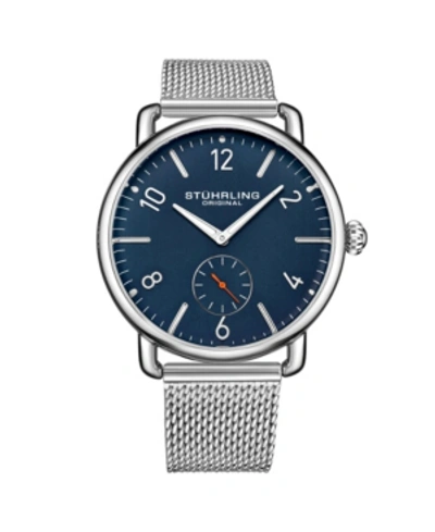 Stuhrling Men's Silver Tone Stainless Steel Bracelet Watch 42mm In Blue