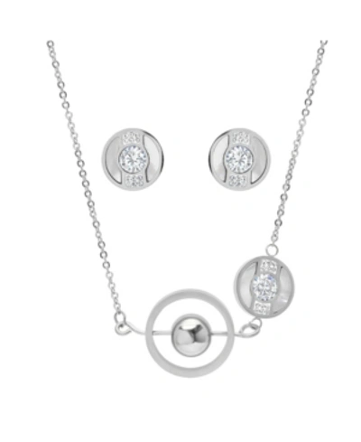 Steeltime Ladies Stainless Steel Circle And Bar Design Necklace Set, 2 Piece In Silver-plated