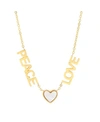 Steeltime 18k Micron Gold Plated Stainless Steel Peace Love Drop Necklace With Heart Charm In Gold-plated