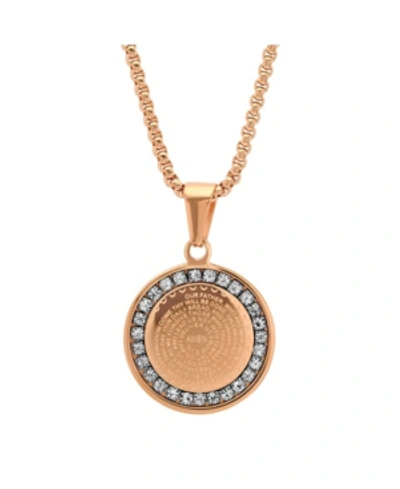 Steeltime 18k Micron Rose Gold Plated Father Prayer Double Sided Stainless Steel Pendant Necklace In Rose Gold-plated