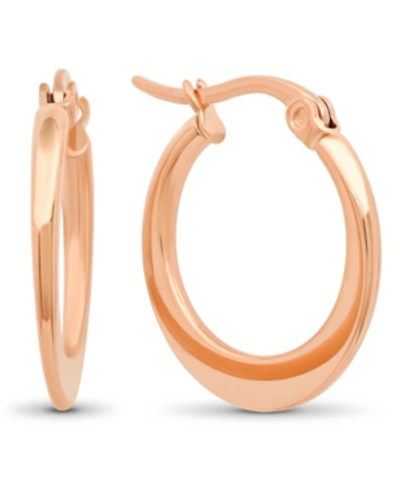 Steeltime 18k Micron Rose Gold Plated Stainless Steel Flat Hoop Earrings In Rose Gold-plated