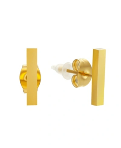 Steeltime Stainless Steel 18k Gold Plated Small Bar Stud Earrings In Gold-plated