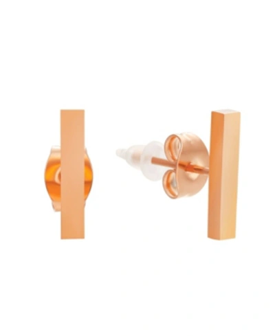 Steeltime Stainless Steel 18k Micron Rose Gold Plated Small Bar Stud Earrings In Rose Gold-plated