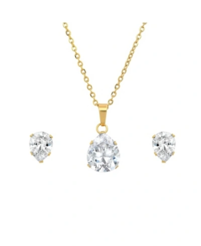 Steeltime 18k Micron Gold Plated Stainless Steel Pear Shaped Pendant Necklace Set, 2 Piece In Gold-plated