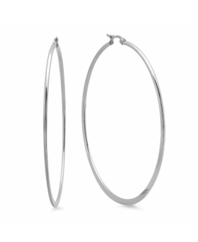Steeltime Stainless Steel Hoop Earrings In Silver-plated