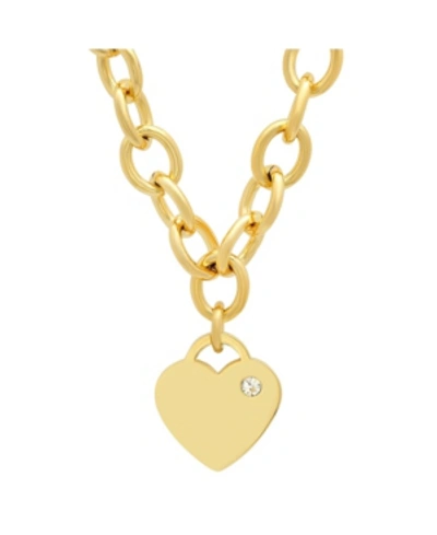 Steeltime Ladies Stainless Steel 18k Micron Gold Plated Heart Charm Necklace In Gold-plated