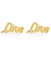 Steeltime Stainless Steel Love 18k Micron Gold Plated Stud Earrings In Gold-plated