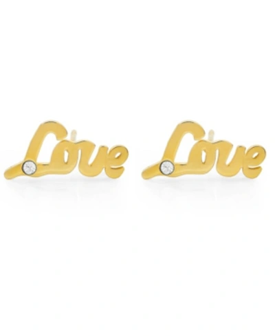 Steeltime Stainless Steel Love 18k Micron Gold Plated Stud Earrings In Gold-plated