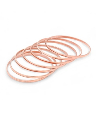 Steeltime Ladies 18k Micron Rose Gold Plated Stainless Steel Bangle Set, 7 Piece In Rose Gold-plated