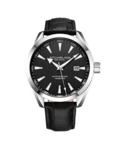 Stuhrling Men's Black Leather Strap Watch 42mm