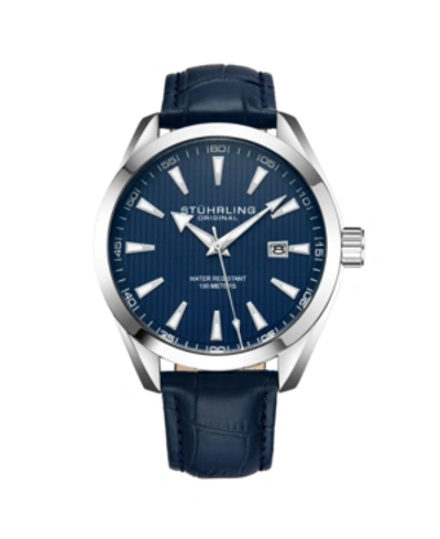 Stuhrling Men's Blue Leather Strap Watch 42mm