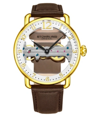 Stuhrling Men's Brown Leather Strap Watch 42mm