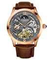 STUHRLING MEN'S BROWN LEATHER STRAP WATCH 45MM