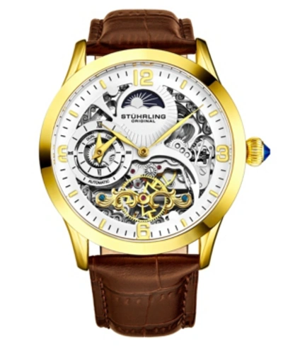 Stuhrling Men's Brown Leather Strap Watch 45mm