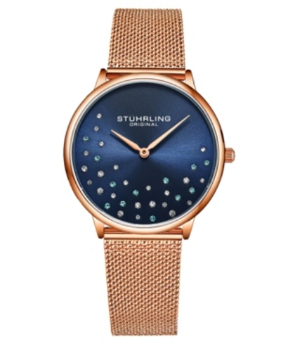 Stuhrling Women's Rose Gold Mesh Stainless Steel Bracelet Watch 38mm In Dusty Rose